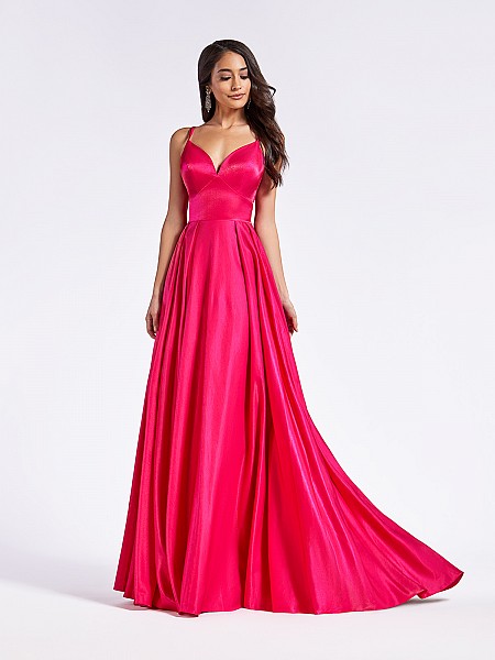 Simple and shiny Mikado floor length fuchsia A-line dress with sweetheart neckline Simple and shiny Mikado floor length fuchsia A-line dress with sweetheart neckline