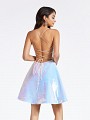 Thigh length short A-line multi purple homecoming dress with lace up strappy back Thigh length short A-line multi purple homecoming dress with lace up strappy back