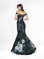 Style 3774RB mermaid black and silver dress with kick train