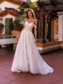 Style CARTER Unlined sweetheart with detachable swag sleeves beaded lace appliques over tulle A-line dress