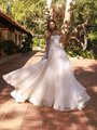 Style DUNN Strapless straight across satin twill mini sheath dress with detachable organza A-line overksirt