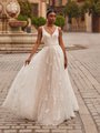 V-Neck with Illusion Inset Floral Embroidered Net with Sequins A-Line Boho Wedding Gown Style NINA V-Neck with Illusion Inset Floral Embroidered Net with Sequins A-Line Boho Wedding Gown Style NINA