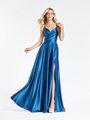 Val Stefani 3917RA navy satin wrap skirt A-line prom dress with natural waist and surplice sweetheart neckline Val Stefani 3917RA navy satin wrap skirt A-line prom dress with natural waist and surplice sweetheart neckline