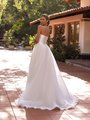 Open back satin twill bodice with detachable organza A-line sweep train overskirt Style DUNN