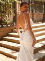 Style MIRIAM S2238 Embroidered Lace Appliques Deep Illusion V-Back with Beaded Straps Mermaid Gown