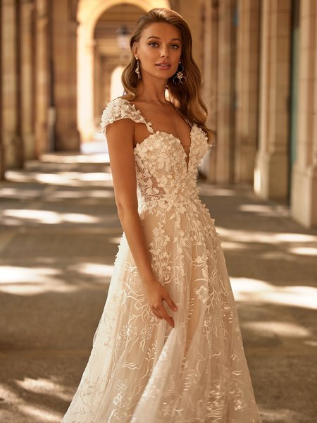 Style ROSIE S2237 3D Floral Appliques and Embroidered Lace Fabric A-Line with Illusion Cutout at Side Bodice Style ROSIE S2237 3D Floral Appliques and Embroidered Lace Fabric A-Line with Illusion Cutout at Side Bodice