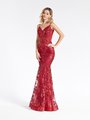 Val Stefani 3930RY wine glitter sequin print tulle mermaid with front and back V-necklines and boning at unlined bodice Val Stefani 3930RY wine glitter sequin print tulle mermaid with front and back V-necklines and boning at unlined bodice